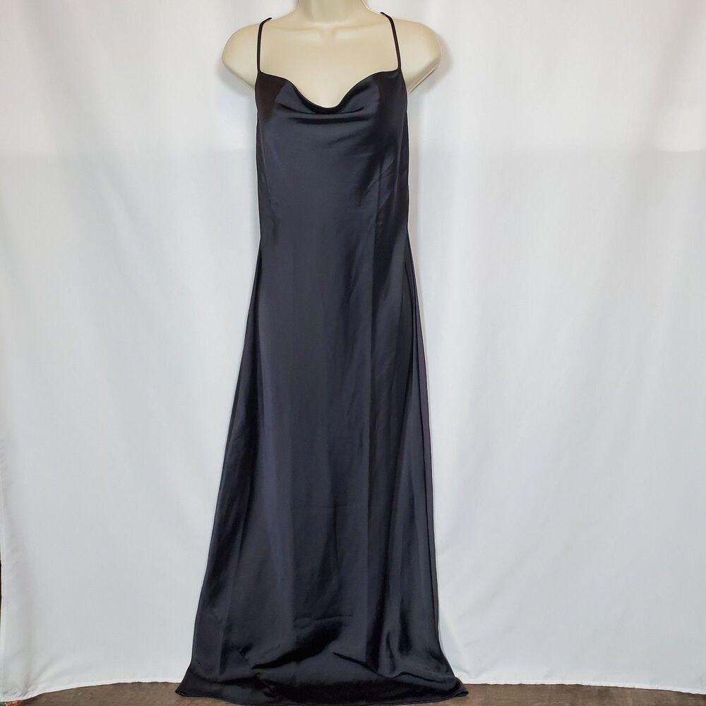 Old Navy The Occasion Women’s Maxi Dress Medium Black Satin Cowl Sleeveless - Picture 4 of 13